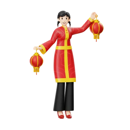 Femme lanterne chinoise  3D Illustration