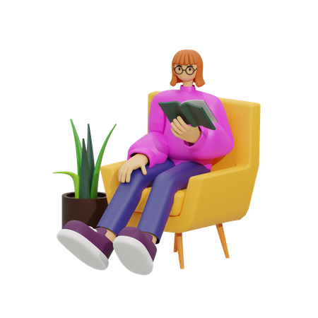 Femme lisant un livre sur l'environnement  3D Illustration