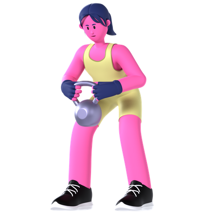 Femme soulevant une kettlebell  3D Illustration