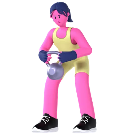 Femme soulevant une kettlebell  3D Illustration