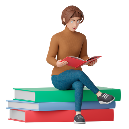 Femme lisant un livre  3D Illustration