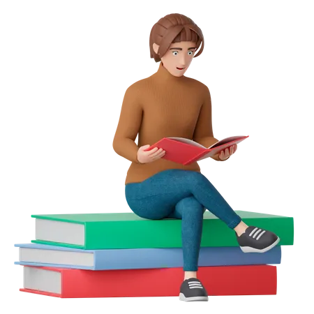 Femme lisant un livre  3D Illustration