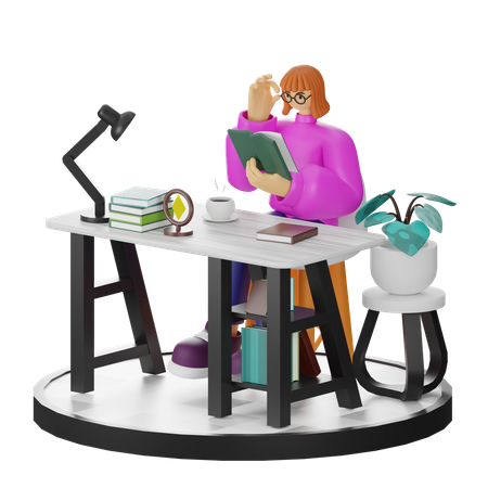 Femme lisant un livre  3D Illustration