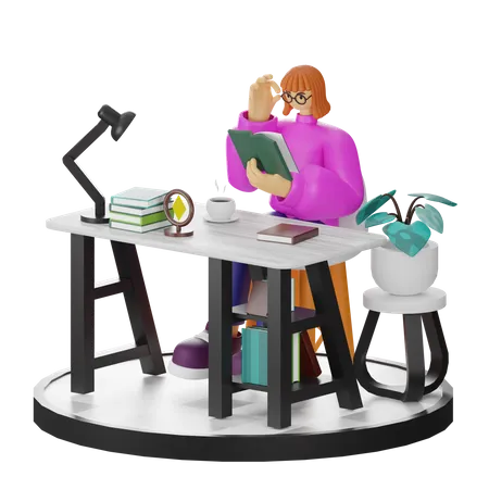 Femme lisant un livre  3D Illustration