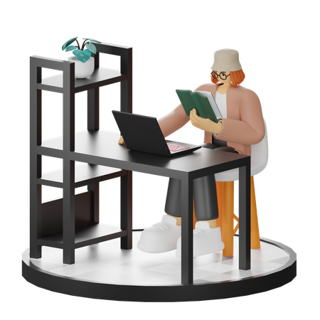 Femme lisant un livre  3D Illustration