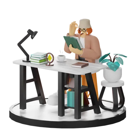 Femme lisant un livre  3D Illustration