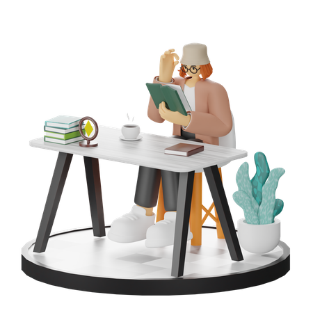 Femme lisant un livre  3D Illustration