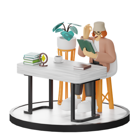 Femme lisant un livre  3D Illustration