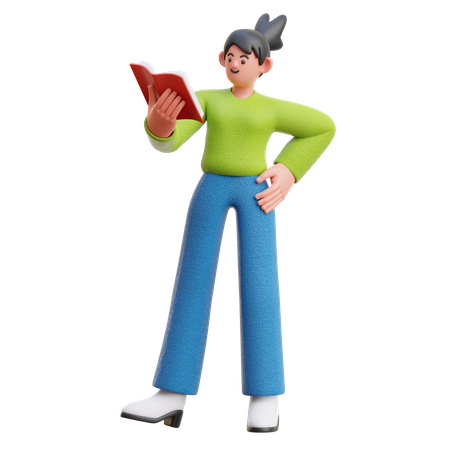 Femme lisant un livre en position debout  3D Illustration