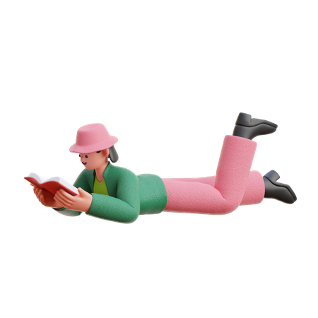 Femme lisant un livre pendant son sommeil  3D Illustration