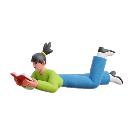 Femme lisant un livre pendant son sommeil  3D Illustration