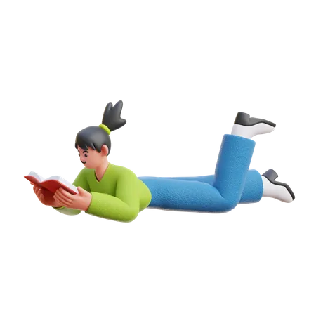 Femme lisant un livre pendant son sommeil  3D Illustration