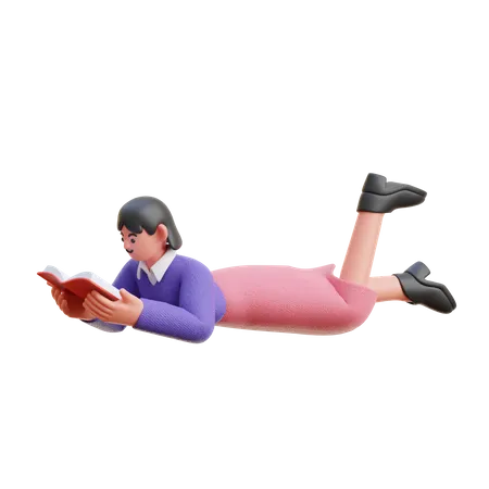 Femme lisant un livre pendant son sommeil  3D Illustration