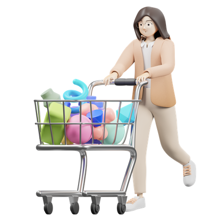 Femme qui marche avec panier  3D Illustration