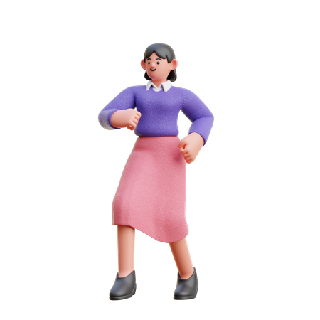Femme marchant avec une pose passionnée  3D Illustration