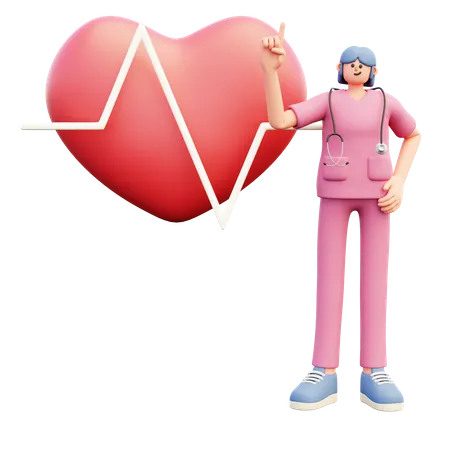 Femme médecin avec cardiogramme coeur rose  3D Illustration