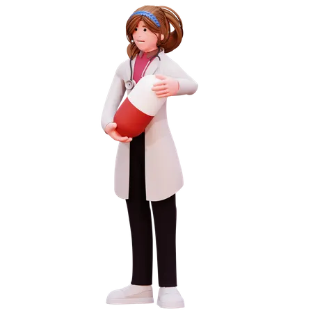 Femme médecin avec des médicaments  3D Illustration