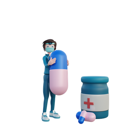 Femme médecin avec des médicaments  3D Illustration