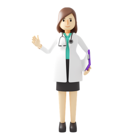Femme médecin avec rapport médical  3D Icon