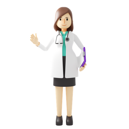 Femme médecin avec rapport médical  3D Illustration