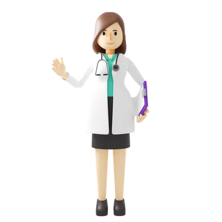 Femme médecin avec rapport médical  3D Illustration