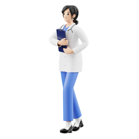 Femme médecin avec rapport du patient  3D Illustration