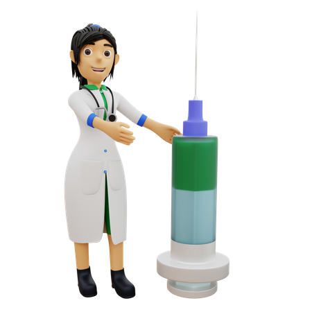 Femme médecin avec vaccin contre le coronavirus  3D Illustration