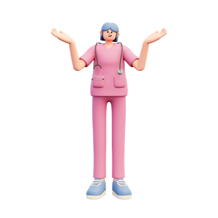 Femme médecin confuse et ouvre les mains  3D Illustration