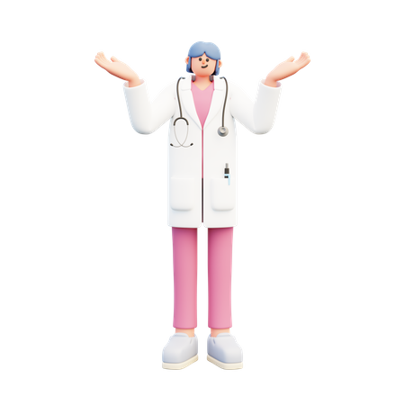 Femme médecin confuse et ouvre les mains  3D Illustration