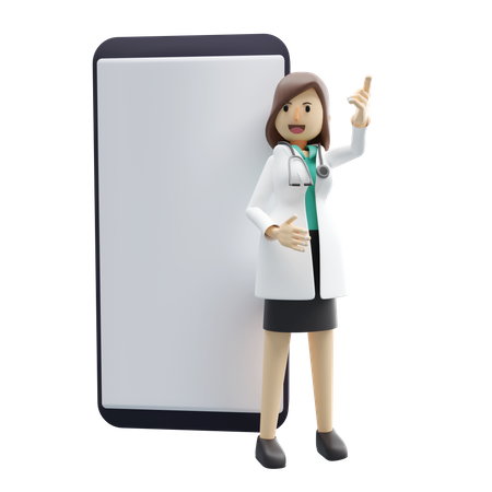 Femme médecin debout avec écran mobile vierge  3D Icon