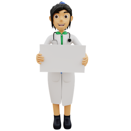 Femme médecin debout avec tableau blanc  3D Illustration