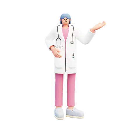 Femme Médecin Donnant Présentation  3D Illustration