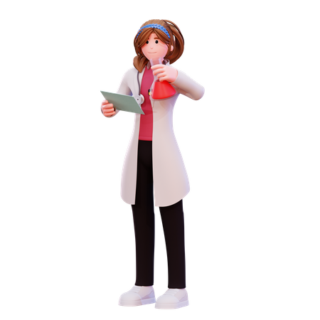 Femme médecin étudiant la chimie  3D Illustration