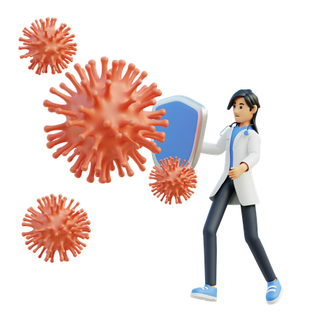 Une femme médecin combat le virus  3D Illustration