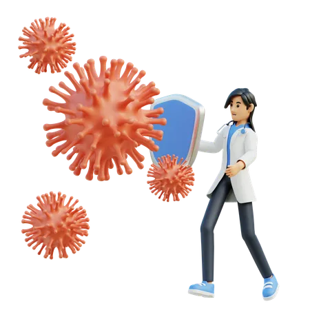 Une femme médecin combat le virus  3D Illustration