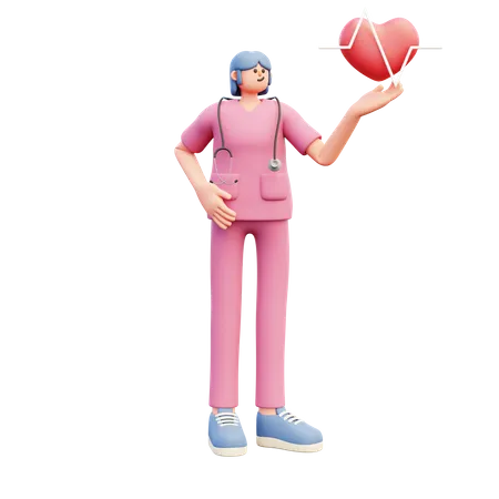 Femme médecin montrant le battement de coeur  3D Illustration