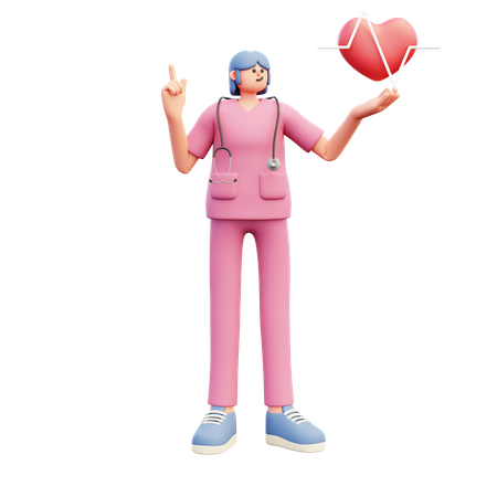 Femme médecin montrant le rythme cardiaque et pointant vers le haut  3D Illustration