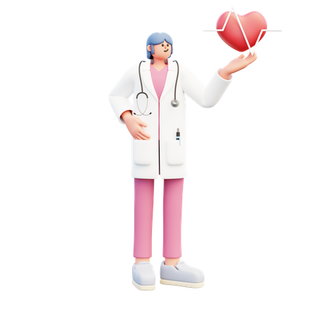 Femme médecin montrant le battement de coeur  3D Illustration