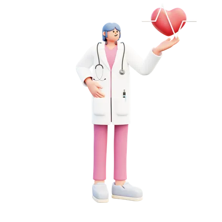 Femme médecin montrant le battement de coeur  3D Illustration