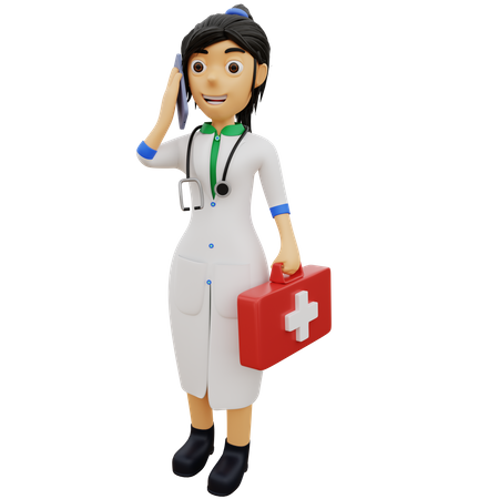 Femme médecin parlant sur smartphone  3D Illustration