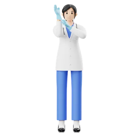 Femme médecin portant des gants  3D Illustration