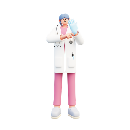 Femme médecin portant des gants en latex  3D Illustration