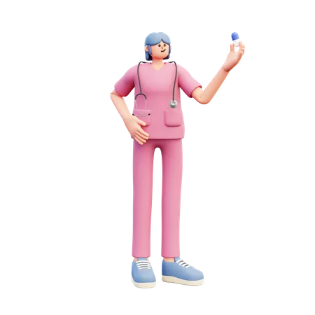 Femme médecin tenant une capsule  3D Illustration