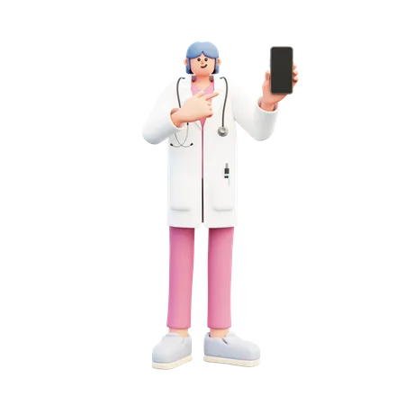 Femme Médecin Tenant Un Smartphone Pointant  3D Illustration