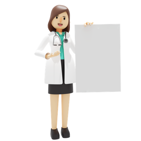 Femme médecin tenant une pancarte  3D Illustration