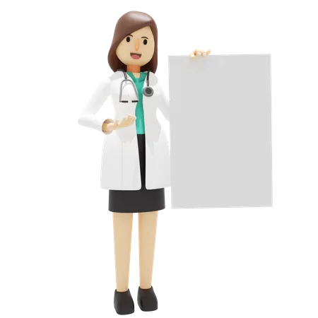 Femme médecin tenant une pancarte  3D Illustration