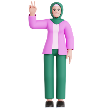 Femme montrant la paix  3D Illustration