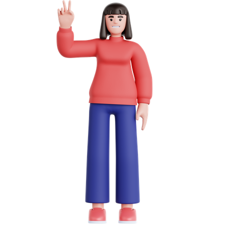 Femme montrant la paix  3D Illustration