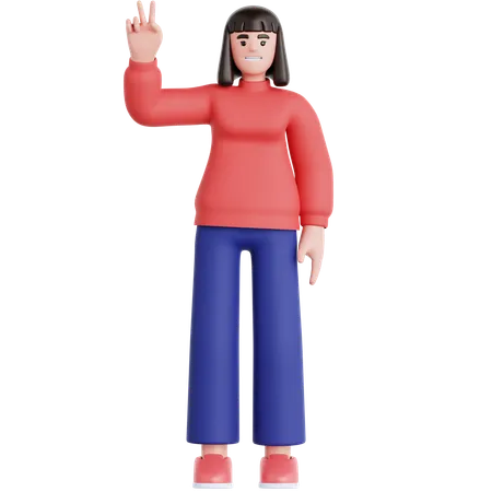 Femme montrant la paix  3D Illustration