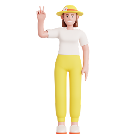 Femme montrant la paix  3D Illustration